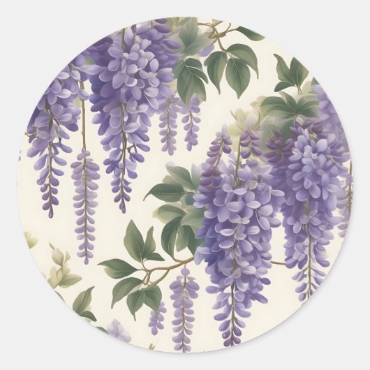bloemige Wisteria Ronde Sticker (Voorkant)
