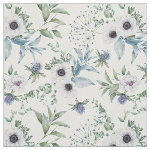 Bloemige Witte Anemoon Distel Botanisch Stof