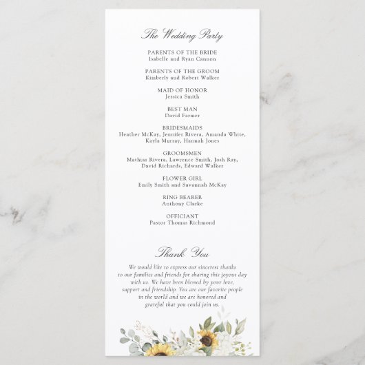 Bloemige witte hortensia zonnebloemen trouwprogram programma (Achterkant)