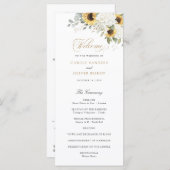 Bloemige witte hortensia zonnebloemen trouwprogram programma (Voorkant / Achterkant)