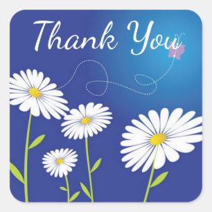 Bloemige Witte Madeliefjes Bloemen Blauwe Vlinder Vierkante Sticker