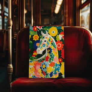 Bloemige witte paardenposter print wandkunst