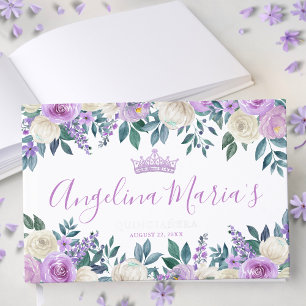 Bloemige Witte Paarse Quinceanera Gastenboek