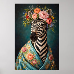 Bloemige zebra-portretposter, maximalistische bota poster