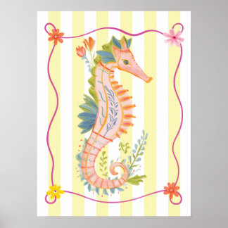 bloemige zeepaard funky wandkunst poster