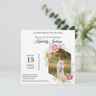 Bloemige zeshoekige babyshower uitnodiging