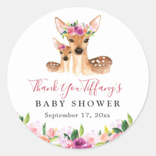 Bloemige Zoete Herten Moeder En Baby Baby Shower Ronde Sticker