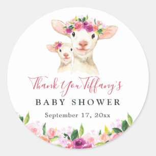 Bloemige Zoete Moeder En Baby Lammetje Baby Shower Ronde Sticker