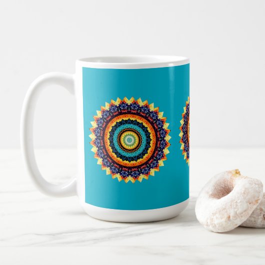 Bloemige Zon Mandala Mok (Met donut)