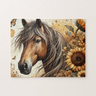 Bloemige Zonnebloem Paard Legpuzzel