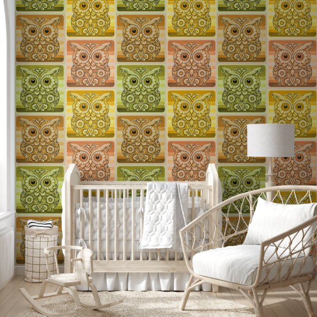  bloemigen Uil Patchwork Patroon Behang (Kinderen)