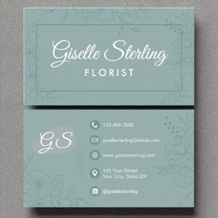 Bloemist Bloemen Blauwgroen Bloemlijn Art Script Visitekaartje