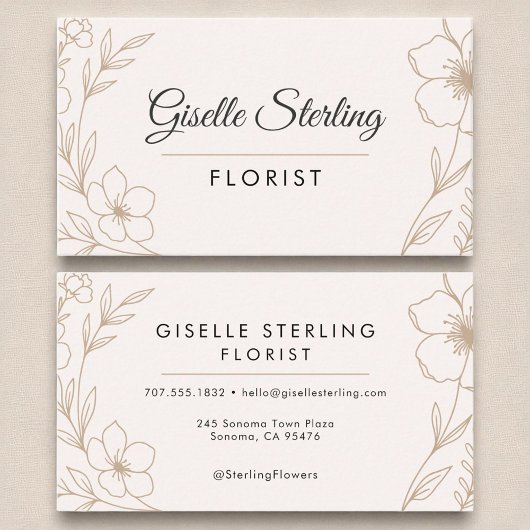 Bloemist Botanische Bloemen Blush en Zwart Elegant Visitekaartje