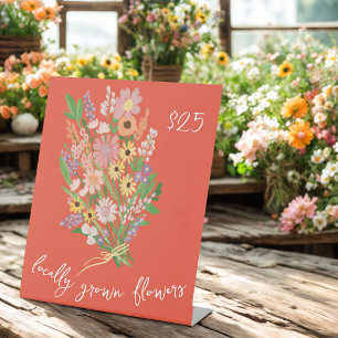 Bloemist Handgeschilderde Bloemen Markt Boerenstal Reclamebord Met Voetstuk