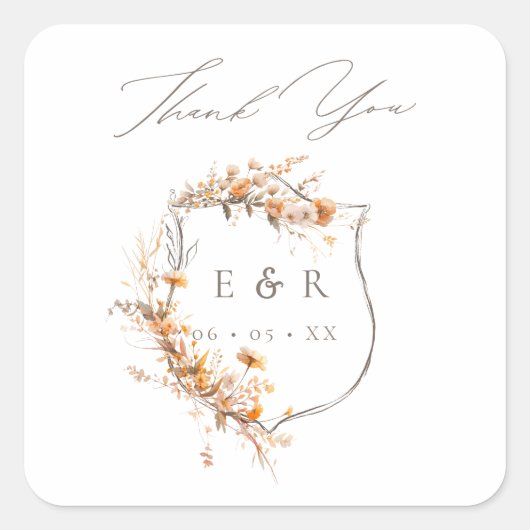 Bloemkam Monogram Fall Wedding Dank u Vierkante Sticker (Voorkant)