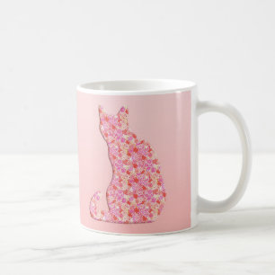 Bloemkat - koraal oranje en roze koffiemok