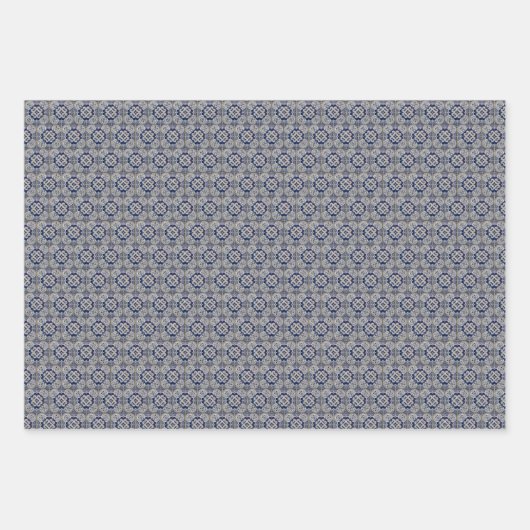 Bloemkleur Geel Blauw Portugees Tegel Inpakpapier Vel (Voorkant 3)