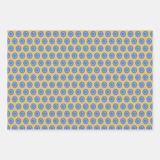 Bloemkleur Geel Blauw Portugees Tegel Inpakpapier Vel (Voorkant)