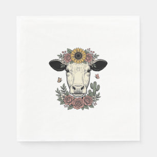 Bloemkoe hoofd vintage graveerontwerp_1 servet