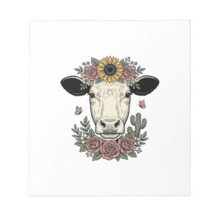Bloemkoehoofd Vintage Gravureontwerp_1 Notitieblok