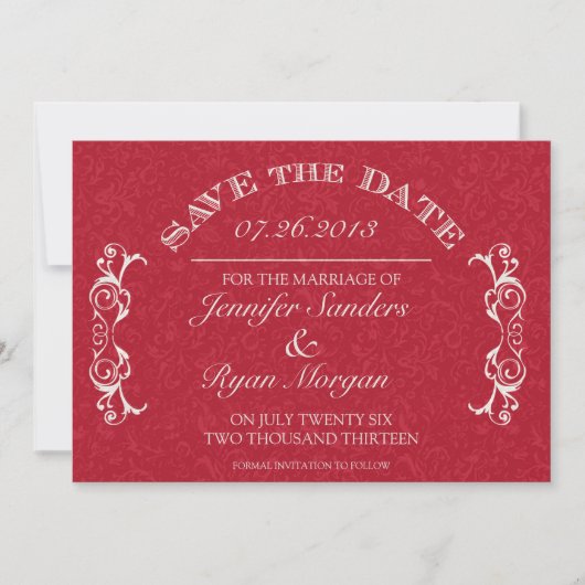  bloemkolmonogram RED Opslaan datum Save The Date (Voorkant)
