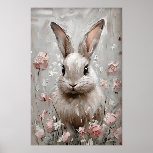 Bloemkonijn Portretprint, Vintage Konijn Muur Poster (Voorkant)