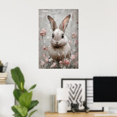 Bloemkonijn Portretprint, Vintage Konijn Muur Poster (Thuiskantoor)