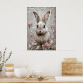 Bloemkonijn Portretprint, Vintage Konijn Muur Poster (Keuken)