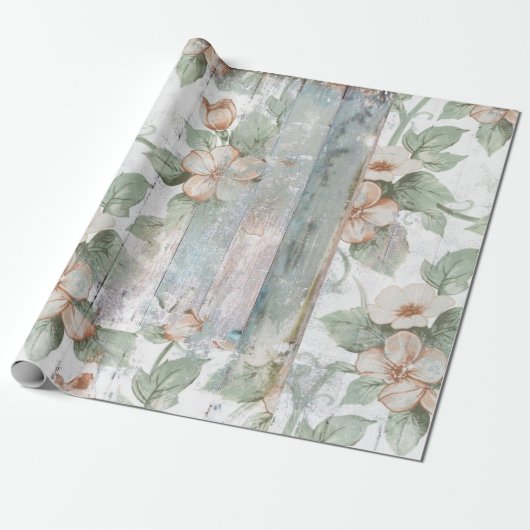 bloemkool en houtshabby Chic Wrapping Paper Cadeaupapier (Uitgerold)