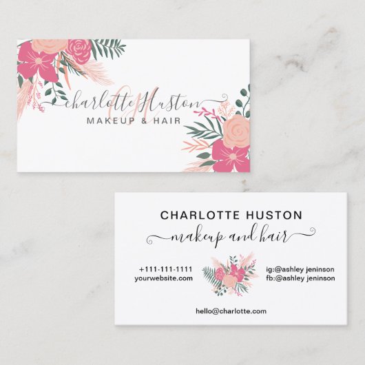 bloemkool, monogrammen, make-up visitekaartje (Voorkant / Achterkant)