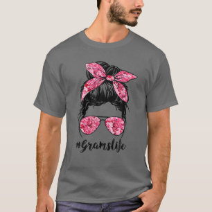 Bloemkorrels Life Messy Bun Hair Glasses Pink Moth T-shirt