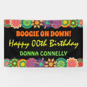 Bloemkracht 70's kleurrijke verjaardag spandoek (Horizontaal)