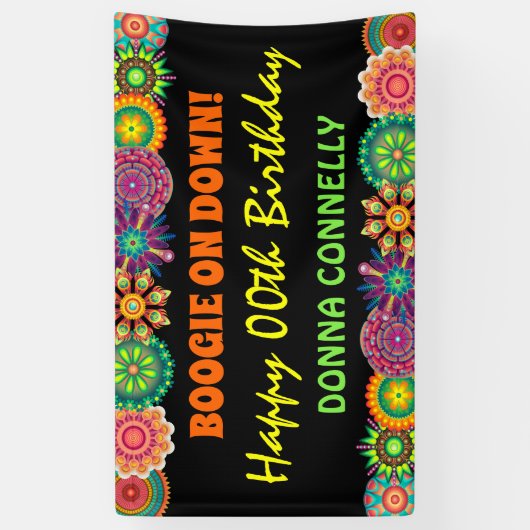 Bloemkracht 70's kleurrijke verjaardag spandoek (Verticaal)