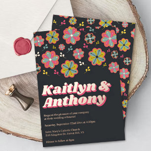 Bloemkracht 70's Retro Groovy bruiloft repetitie Folie Uitnodiging