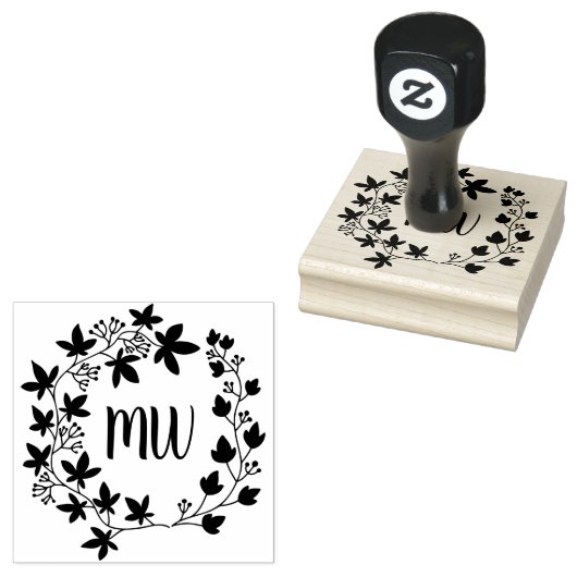 Bloemkrans Botanisch Monogram Herfst Rubberstempel (Gestempeld)