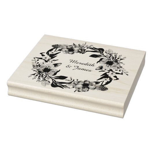 Bloemkrans met bladeren en takjes 	rubberstempel (Stempel)