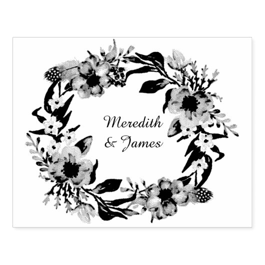 Bloemkrans met bladeren en takjes 	rubberstempel (Afrduk)