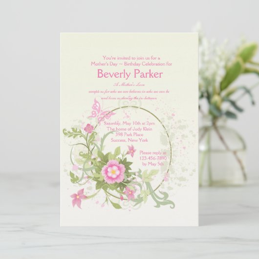Bloemkrescent Moederdag Uitnodiging (Staand voorkant)