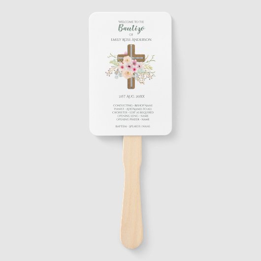 Bloemkruis BAUTIZO Doop Baptism Programma Handwaaier (Voorkant)