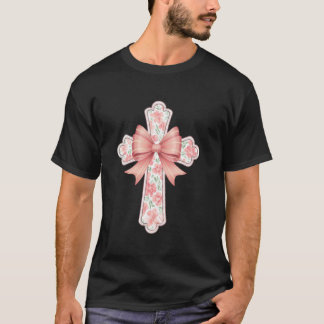 Bloemkruis met strik Christelijk geloof Pasen Lent T-shirt