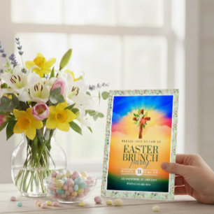 Bloemkruis Pasen Brunch – Zonsopgang Spiritueel Feestdagenkaart