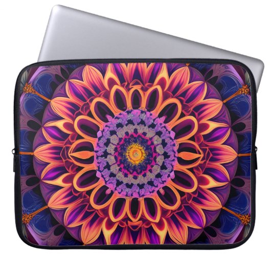 Bloemkunst in regenboog fractale stijl laptop sleeve (Voorkant)