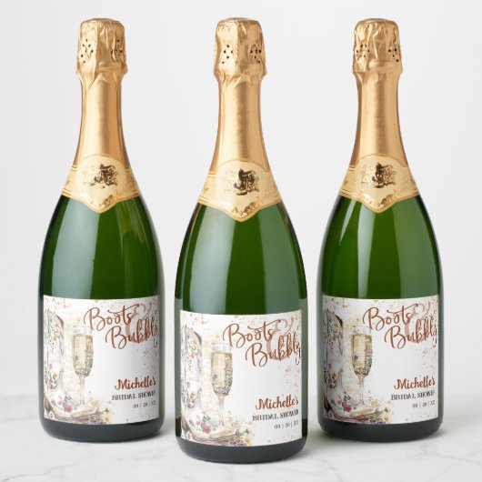 Bloemlaarzen en Bubbly Western Land Sparkling Wijnetiket (Flessen)