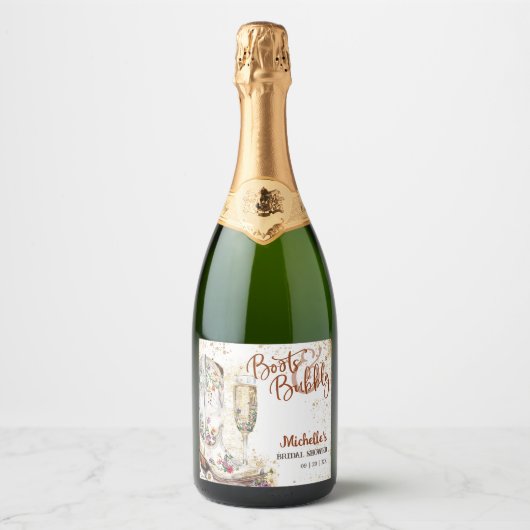 Bloemlaarzen en Bubbly Western Land Sparkling Wijnetiket (Voorkant)