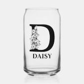 Bloemletter D Monogram en gepersonaliseerde naam Blikvorm Glas (Voorkant)