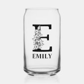 Bloemletter E Monogram en gepersonaliseerde naam Blikvorm Glas (Voorkant)