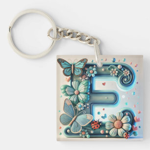 🦋 Bloemletter E Vlinderaccent 🌸 Sleutelhanger