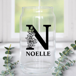 Bloemletter N Monogram en gepersonaliseerde naam Blikvorm Glas