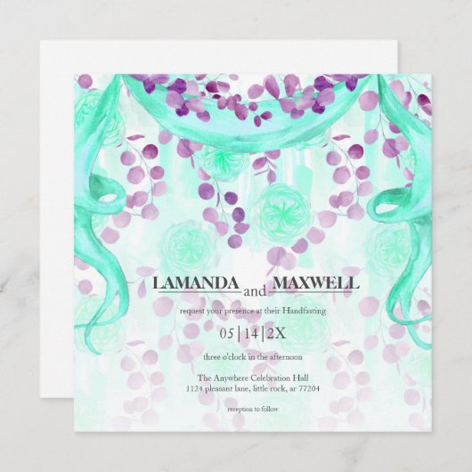 Bloemlint Turquoise Lint Handfasting Trouwdag Kaart (Voorkant / Achterkant)