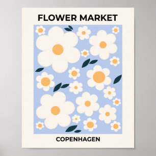 Bloemmarkt Kopenhagen bloemen Witte Blauwe Flore Poster
